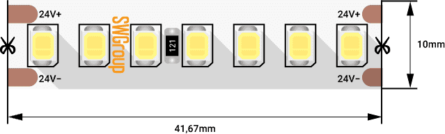 Лента SWG ceiling, SMD2835, 168 led/м, 17,3Вт/м, 24В, IP20, Холодный белый, 3М 2698 - фото 5174